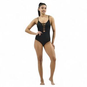 No Boundaries Ribbed Lace Up One-Piece Swimsuit Plus Size XXL (20) Slimming NEW
